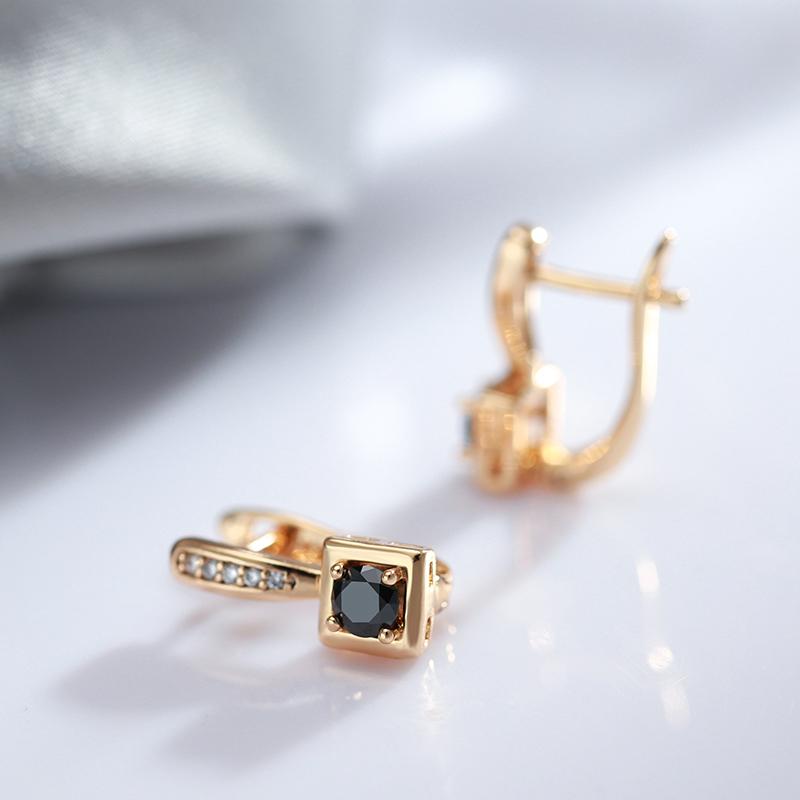 New Simple Natural Zircon Square Earrings For Women Daily Fine Jewelry  Rose Gold Color English Lock Clip Earrings