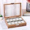 Luxury Bamboo Grain Watch and Jewelry Storage Display Box with Glass Lid