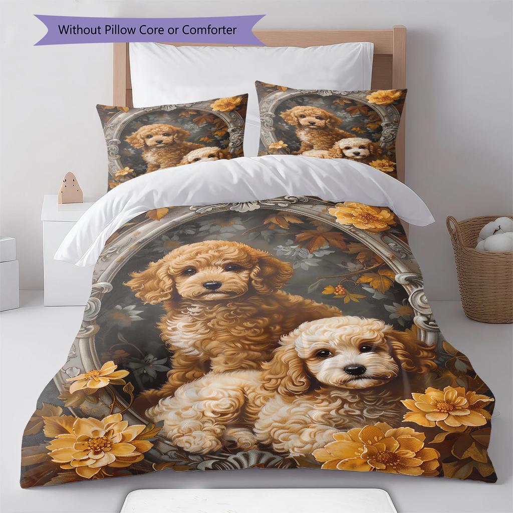Cute Puppy Dogs Pattern Bedding Quilt Set Quilt Cover Pillowcase Home Decoration Birthday Gift (1 * Duvet Cover + 2 * Pillowcase, Without Core)