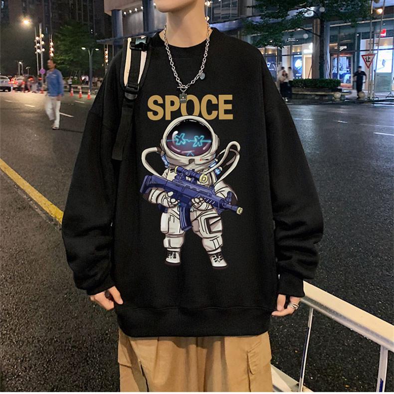 

Hong Kong Style Men s Astronaut Long-Sleeve T-Shirt - Trendy, Versatile, Thin, Loose Fit for Autumn & Spring L чёрный