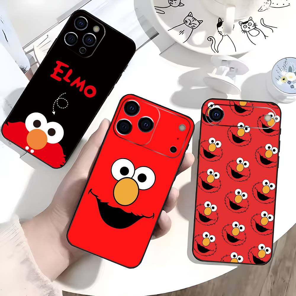 E-ElmoS Red Phone Case For IPhone 17,16,15,14,13,12,11,Plus,Pro,Max,Plus,XS,soft case Black silicone