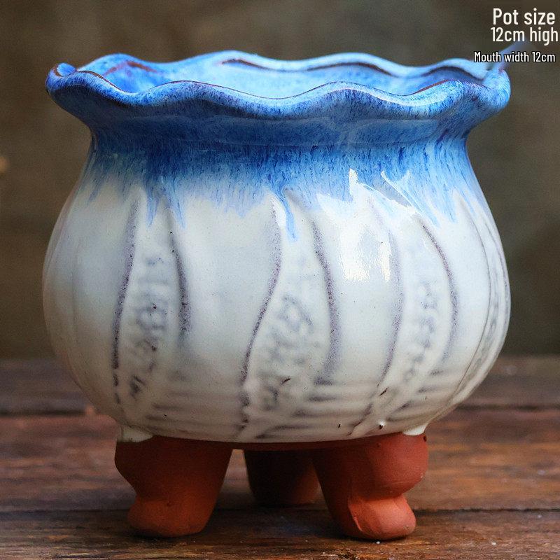 Handmade Retro Zisha Ceramic Pot for Succulents, Orchid, and Asparagus - Breathable Small Flower Pot