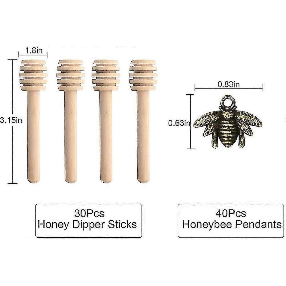 Honey Dipper 30 Pcs Honey Dipper With Bee Pendant, 8cm Mini Wooden Honey Stick