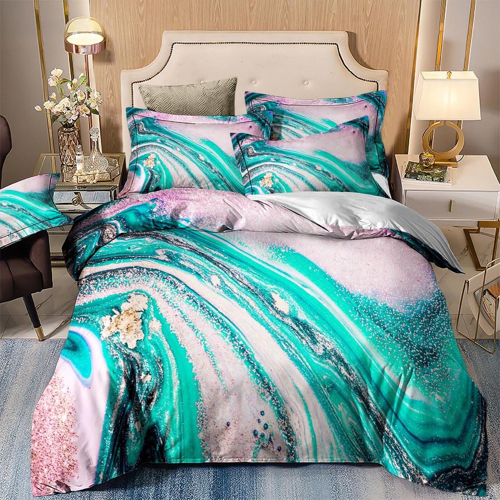Colorful Floral Marble Quilt Doona Duvet Cover Set Soft Bed All Size Pillowcases