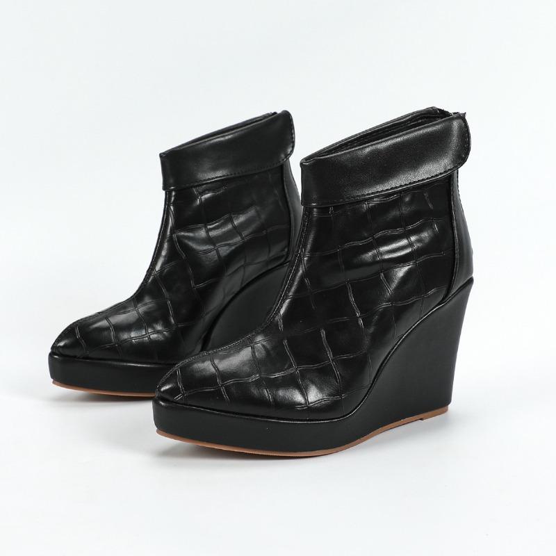 2025 Autumn Early Winter Shoes Women High Heels Boots Pointed toe Fashion Ladies Wedges Shoes 10cm Black White Plus Size 42