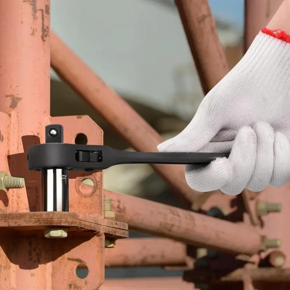 Square Head Double Ended Ratchet Wrench Heavy Duty Round Head Quick Release for Auto Pipe DIY Spanner Lever Hand Tool