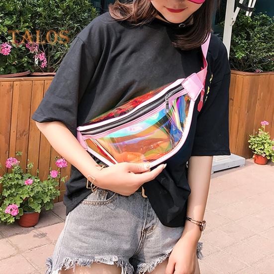 Transparent Waist Bag Waterproof Mini Fanny Pack Iridescent Belt Bag with Adjustable Strap for Women Men Travel Fitness Outdoor Use