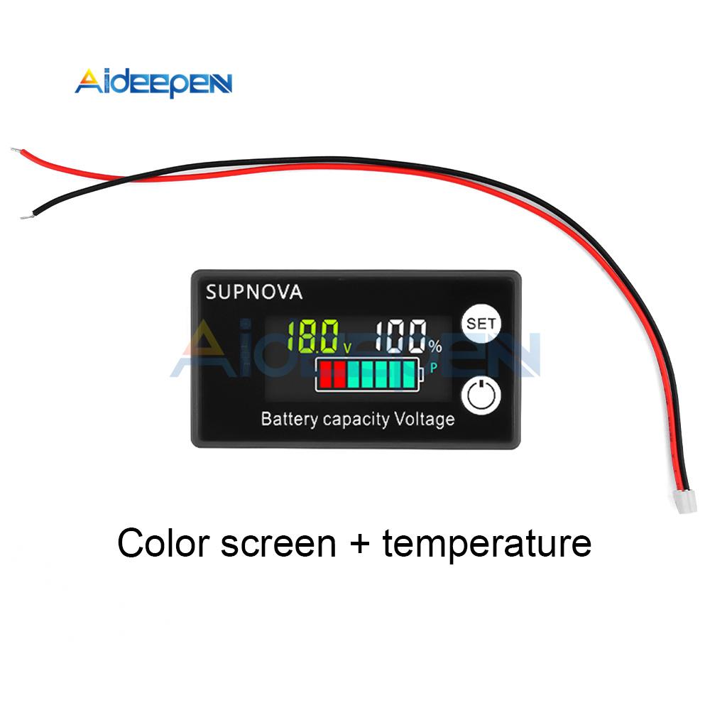 DC8-100V LCD Digital Display Battery Capacity Indicator Voltmeter Lead-acid Battery Power Indicator Meter With Alarm Temperature