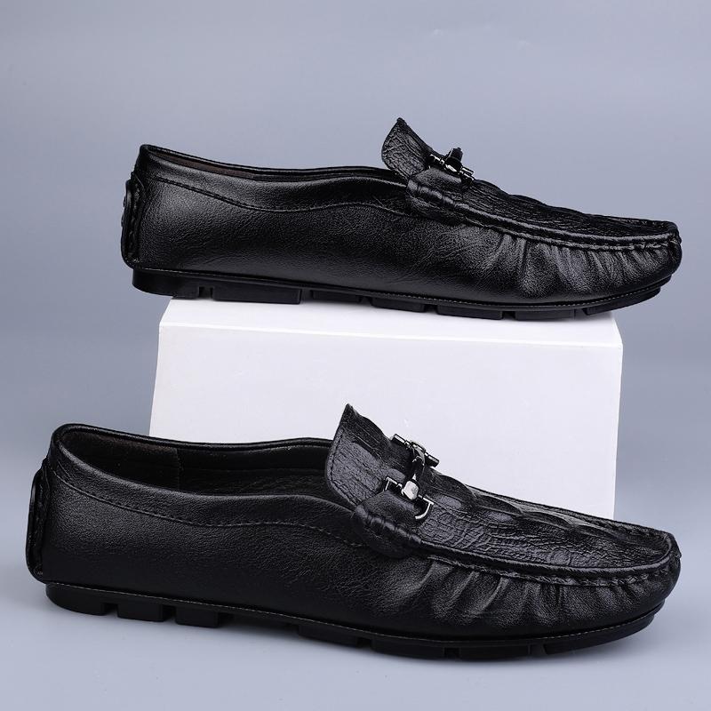 Crocodile Pattern Mens Leisure Walk Shoes Loafers Genuine Leather Casual Shoes Handmade Moccasins Men Comfortable Driving Shoes