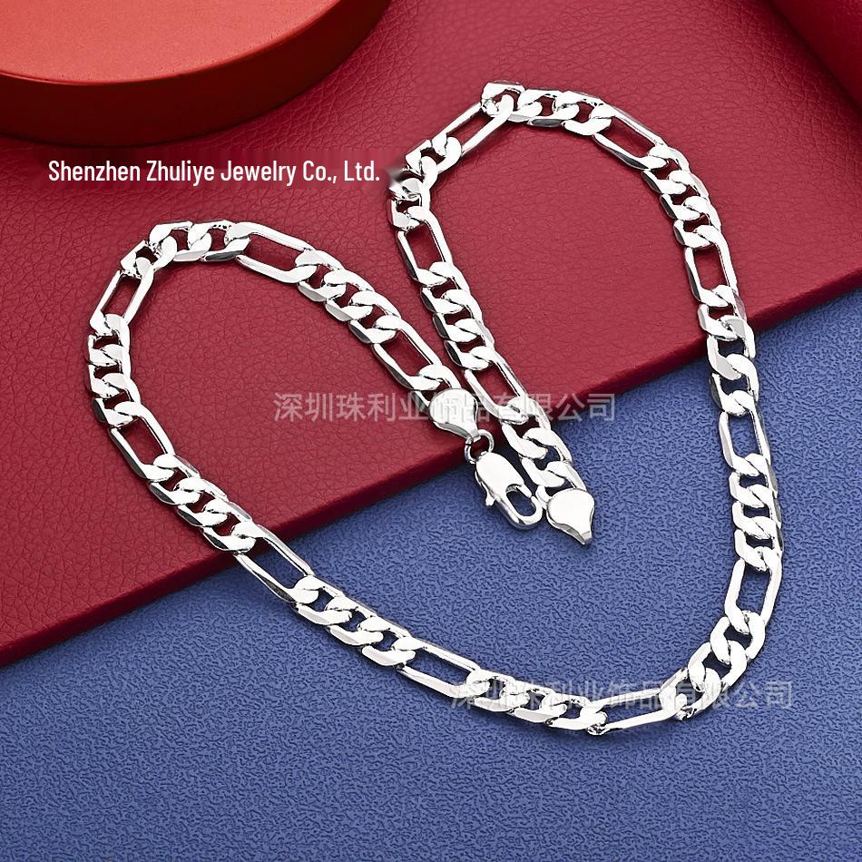 16-30 Inch Fashionable 925 Silver 2-12MM Multi-Strand Sideways Necklace