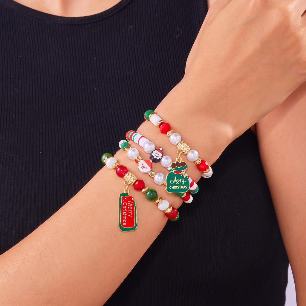 Christmas Bracelet - Colored Acrylic Snowflake Bell Elastic Bracelet - Christmas Set