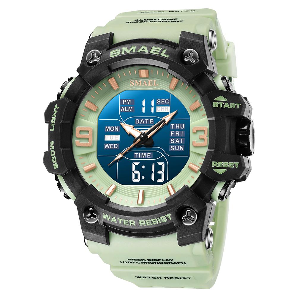 Military Watches Men Sport  Watch Waterproof Alarm Clock Dual Time Wristwatches Digital 8049B Army Watches Military светло-зеленый