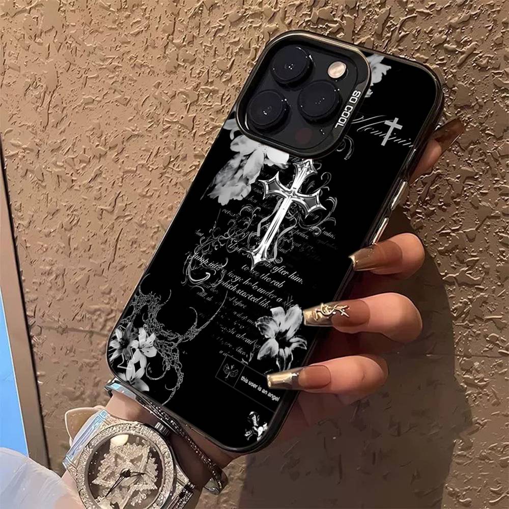 Gothic Cyber Sigil Cross Colorful Phone Case For iPhone 17 16 15 14 13 12 11 Pro Max Plus Matte Cover