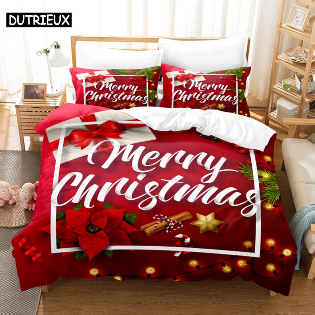 Red Christmas Duvet Cover Set King Queen Size for Single Double Bed Linens Quilt Comforter Pillow Case 3D Full Twin 3PCS 2PCS