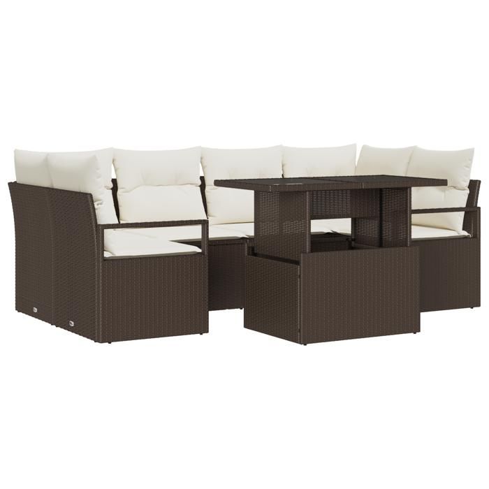 VidaXL Ensemble de Canapé de Jardin de 7 Pièces avec Coussins en Poly Rattan Marron 3348754