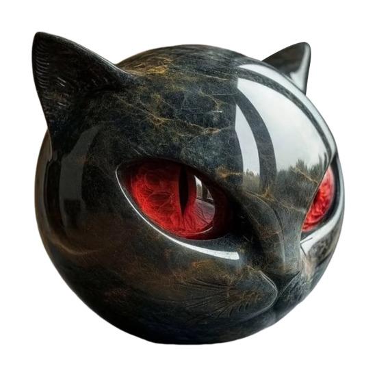 Black Cat Stone Cat Head Sculpture Marble Texture Healing Stones