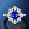 2 Carat Royal Blue Sapphire Ring 18k Gold Plated Blue Diamond Luxury Flower -Shaped Colored Gemstone Ring Ring 