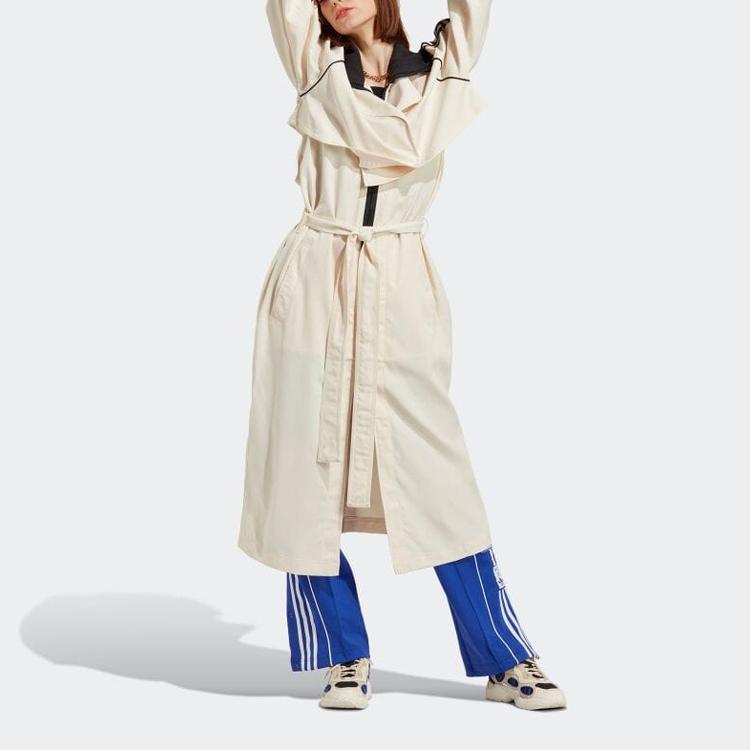 Adidas Originals Trefoil Sidestripe Enkeltspent Belte Lang Trenchcoat Dame Yttertøy Hvit IC5588
