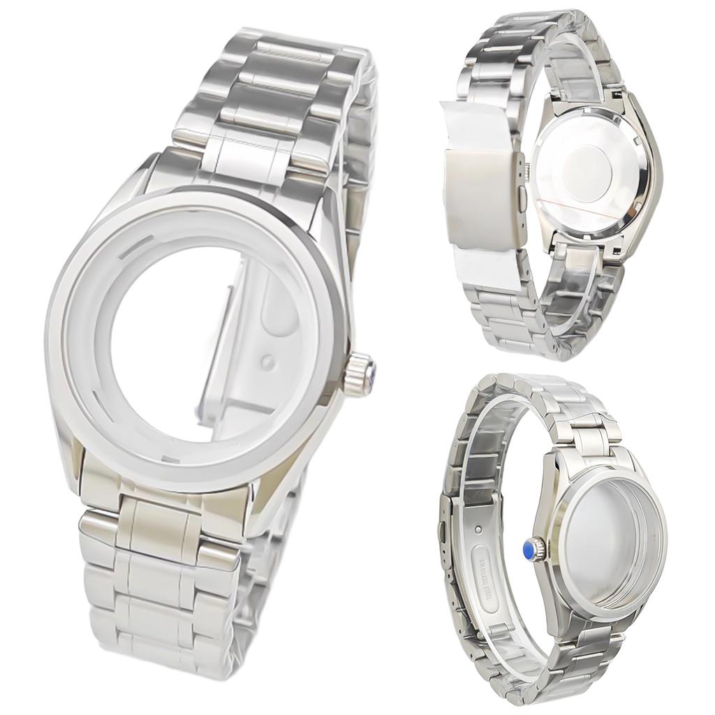 Silver Watch Case Fit 33.5mm Dial For Seiko Grand NH35/NH36/34/4R Automatic Movement Sapphire Crystal Strap Mod Parts