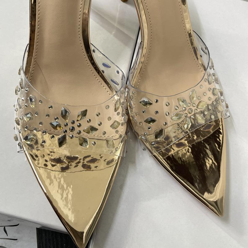 Spring and Summer New Transparent Snowflake High-heeled Sandals Pointed Thin Heels Open-toed High-heeled Slippers Versatile and Sexy