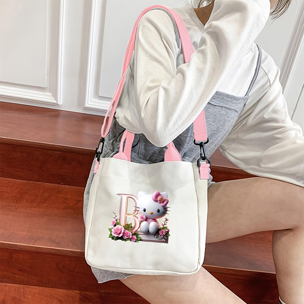 Sweet Cartoon Print 26 Letter Canvas Bag Schoolgirl Portable Crossbody Shoulder Bag Trend