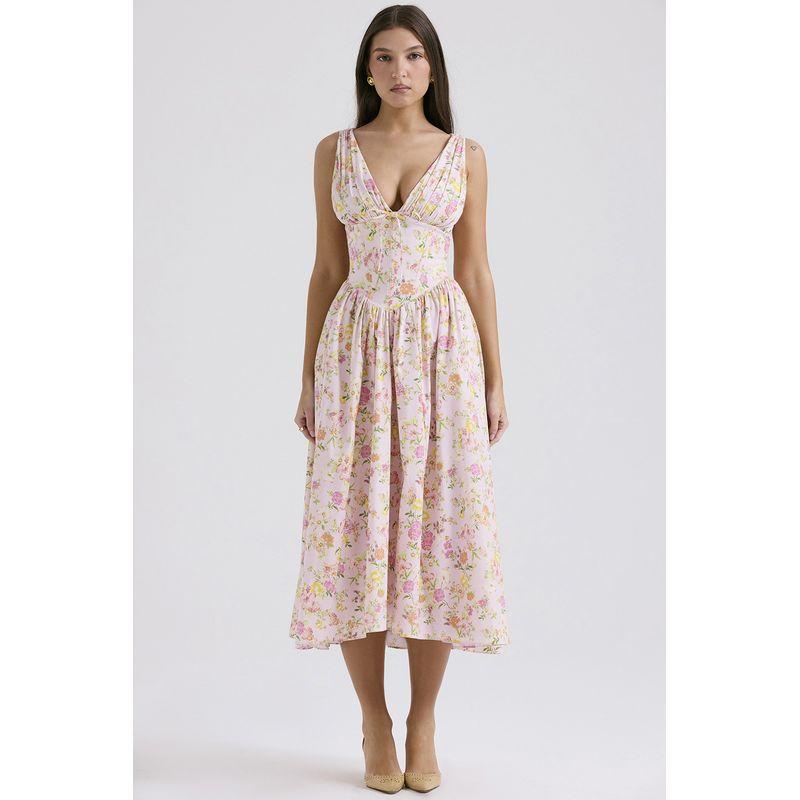 Strap Dress 2025 Summer New Arrival Silm Suspender Dress European American Fashion Floral Print V Neck Elegant Dress