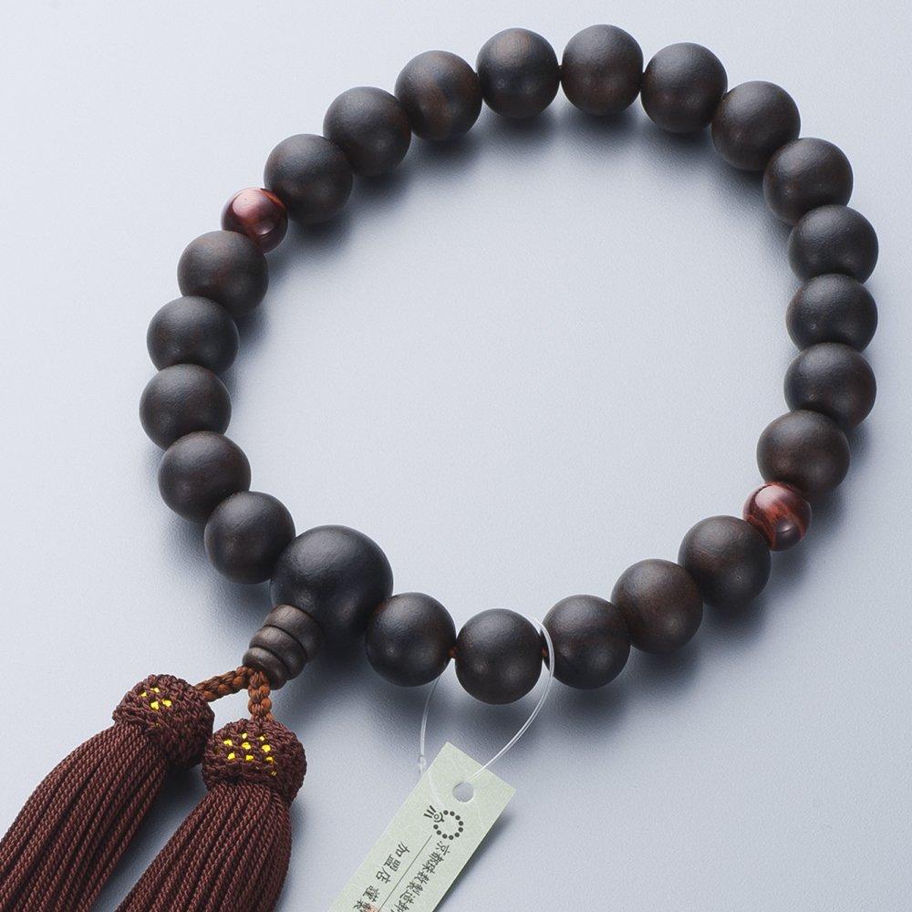 Takita Shoten Buddhist Altar Shop Kyoto Prayer Beads for Men, Striped Ebony (Matte Finish), 2 Red Tiger s Eye Beads, 22 Beads, Comes with Prayer Bead
