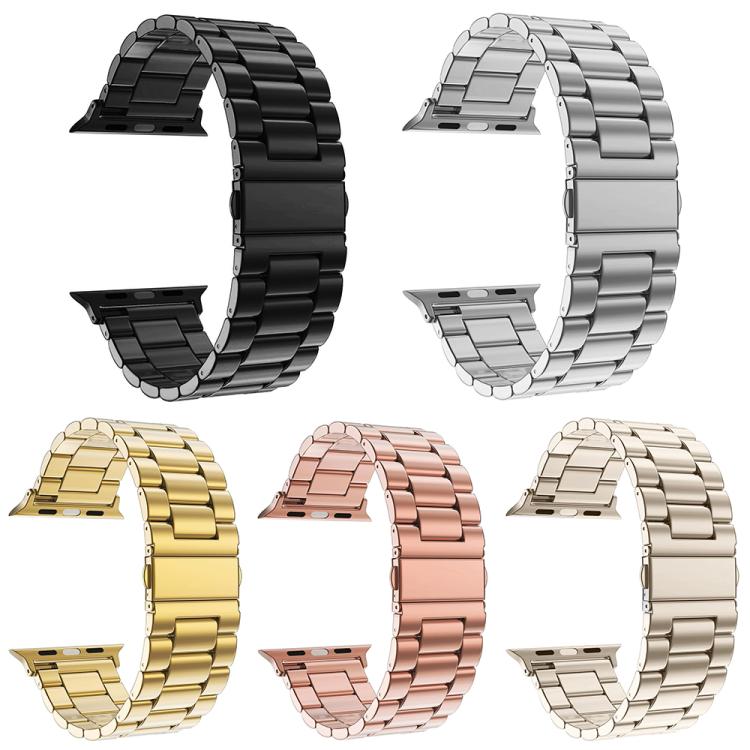 5‑Pack Stainless‑Steel Watch‑Band Strap With Three‑Beads Fold‑Over Buckle, Adjustable Wrist‑Bracelet Accessory For Apple Watch 38/40/41/42mm
