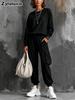 Autumn Winter Casual Long Sleeve Knit Hoodie Pants Set Women's Clothing
