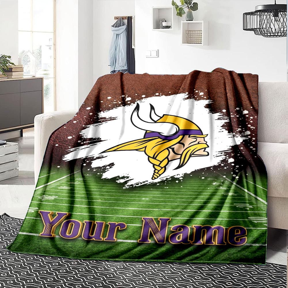 Name Custom Minnesota Vikings Logo Print Flannel Blanket High Quality Warm Comfortable Cover for All Seasons Perfect for Gifts Home Decor