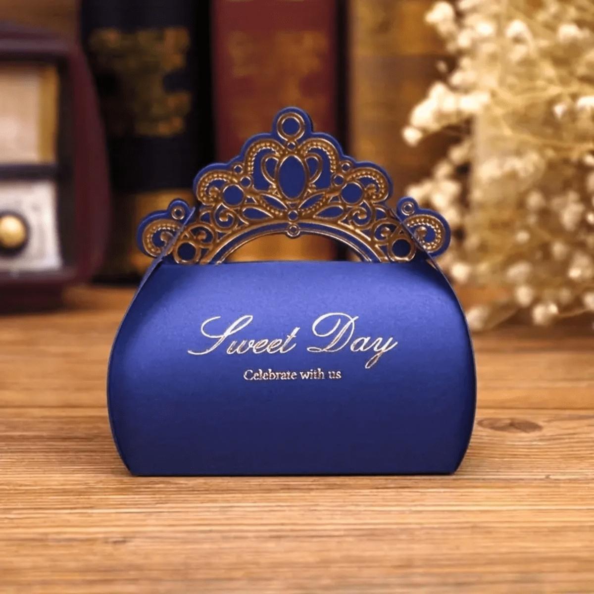 

1 шт. Подарочная коробка премиум-класса для подружки невесты с блестящей короной с глиттером - Идеально подходит для свадебных бонбоньерок и праздничных сувениров, Снова в школу, День святого Валентина синий