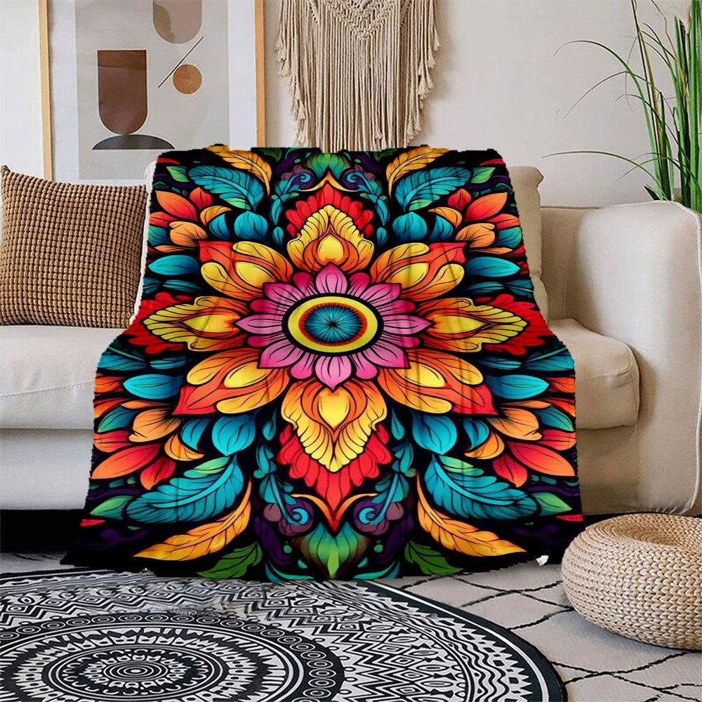 

Vibrant Mandala Art Print: Colorful Floral Design for Home Decor Blanket Flannel Throw Blanket for Sofa, Bed, Travel, Camping, Office, Couc 150x180cm