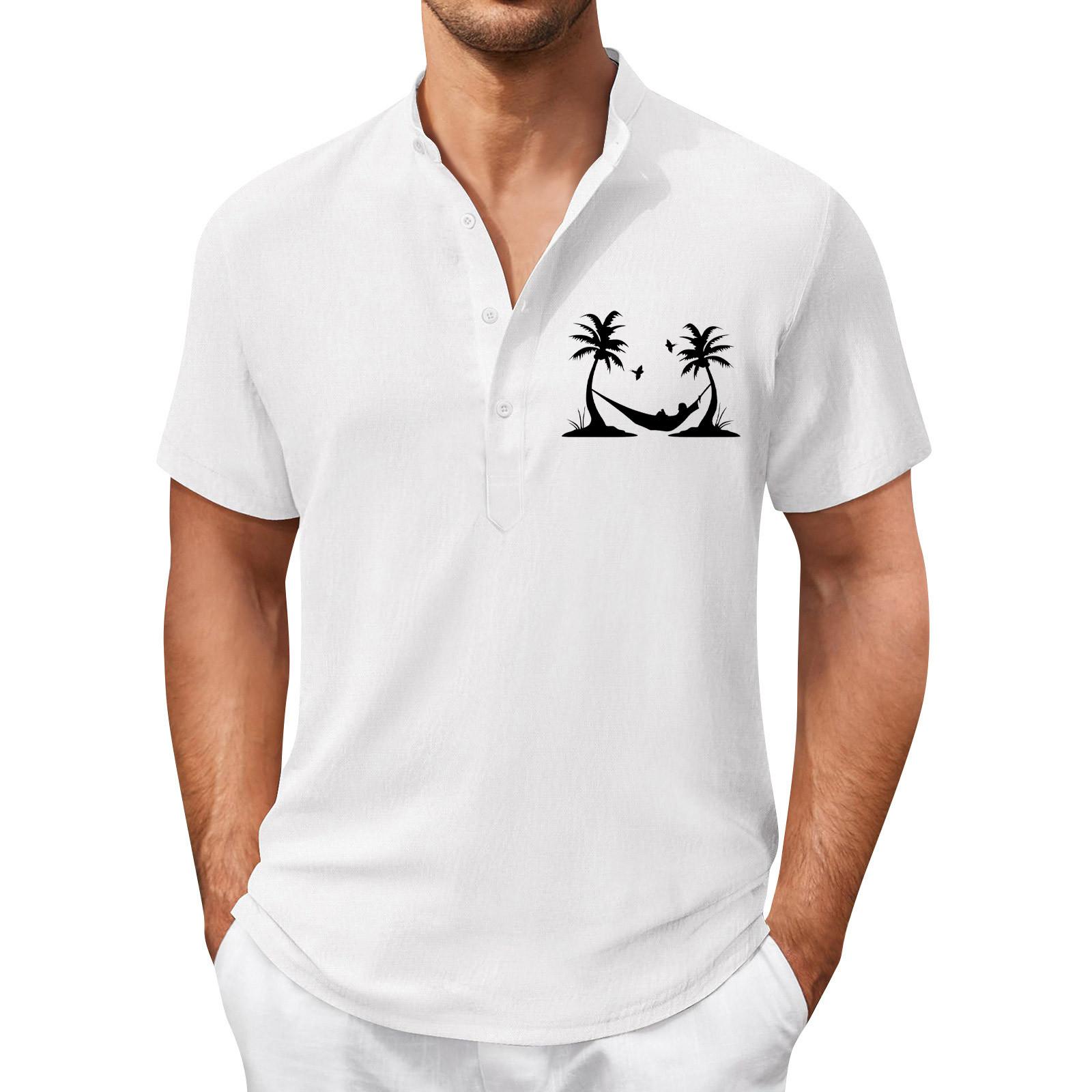 

Мужская летняя рубашка в стиле ретро с 4 пуговицами, открытой планкой и короткими рукавами, топ XXXL белый