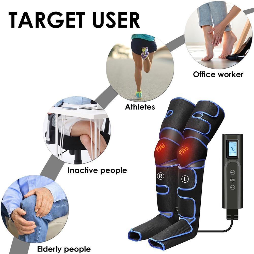3 Intensities 3 Modes Leg Air Compression Massager Heated for Foot and Calf Thigh Circulation with Handheld Controller New