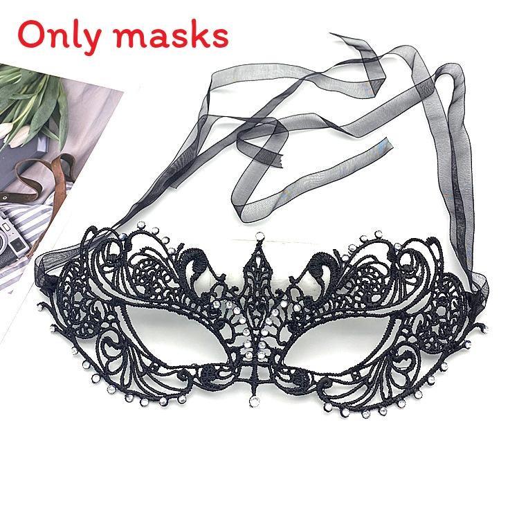 Party Hollow Costume Lace Mask With Water Diamond Decoration For Halloween