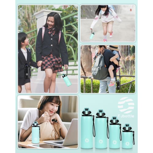 FJbottle 600ml Vacuum Insulated Mug Bottle with Strap, One-Touch Operation, Keeps Drinks Hot or Cold, Easy to Clean, Wide Mouth Stainless Steel Bottle