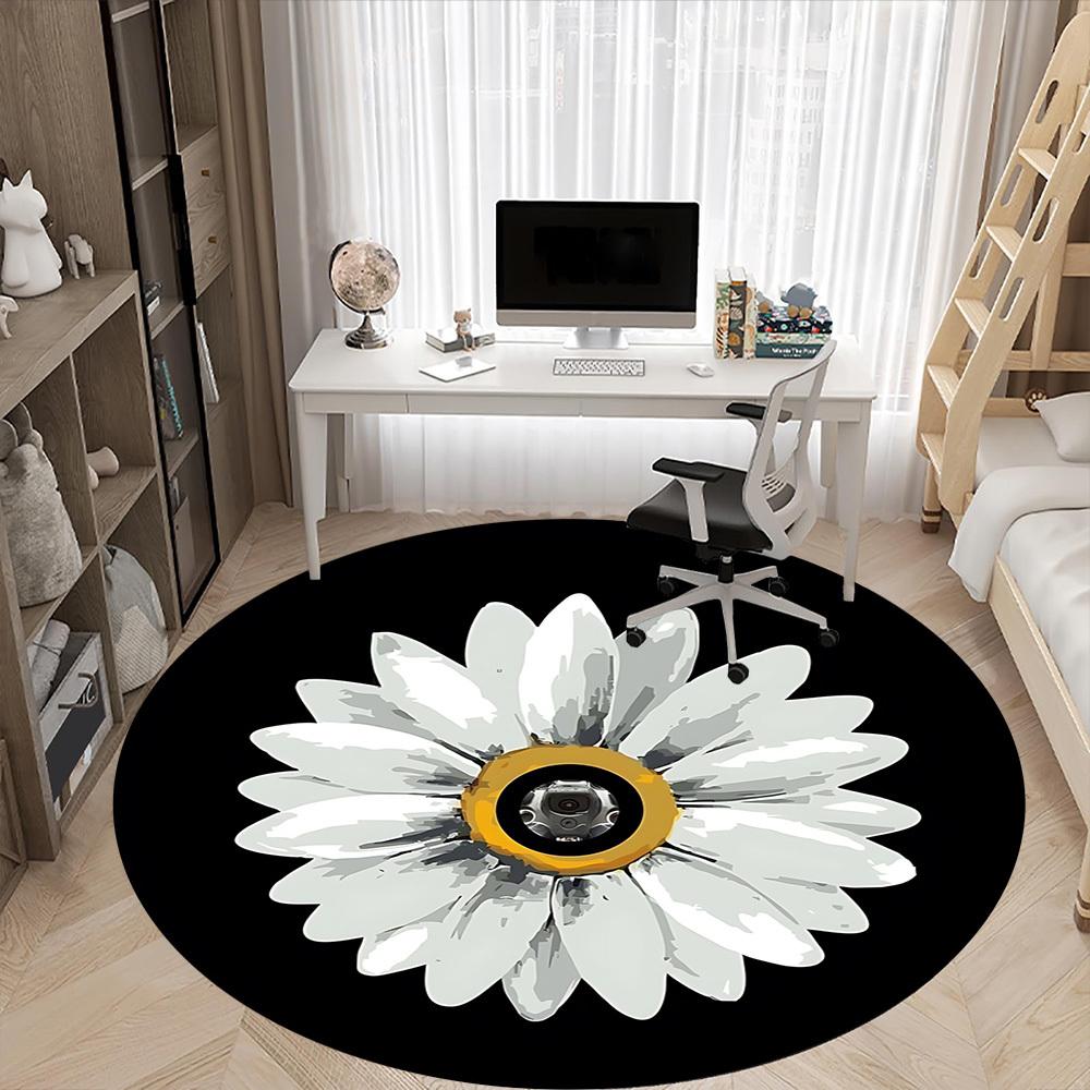 1pc Daisy Flower Print Carpet for Office Non Slip, Round Carpet, Soft & Comfortable, Carpet for Office, Lightweight Round Floor Mat