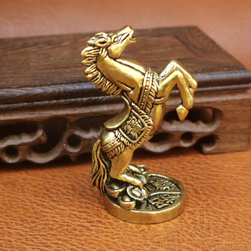 Brass Zodiac Copper Ornament Standing Wealth Money Bag Treasure Bowl Horse Office Living Room Home Decor