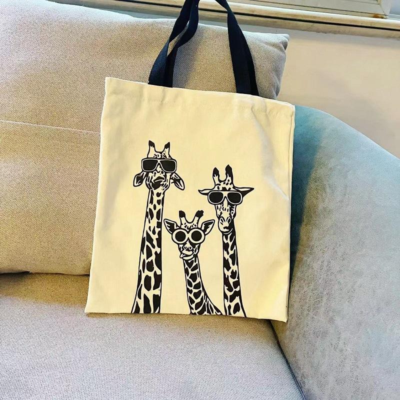 Customized Tote Shopping Bag Cute Cat Printing Women Handbag Linen Totes with Print Logo Casual Traveling Beach Bags