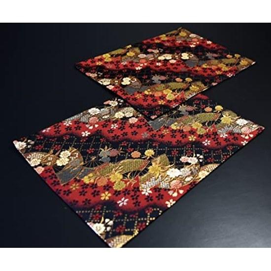 Boxed Ready Gifts Japanese Present That Foreigners Will Appreciate. Kimono-style Obi-patterned Two-piece Set Traditional Tea Mats (fan Design).