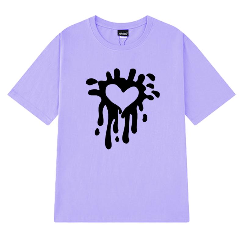 2025 New in Heart Print Japanese Simple short sleeve T-shirts Men Women Fashion Y2k Cotton T shirt Unisex Trend Oversized Tops