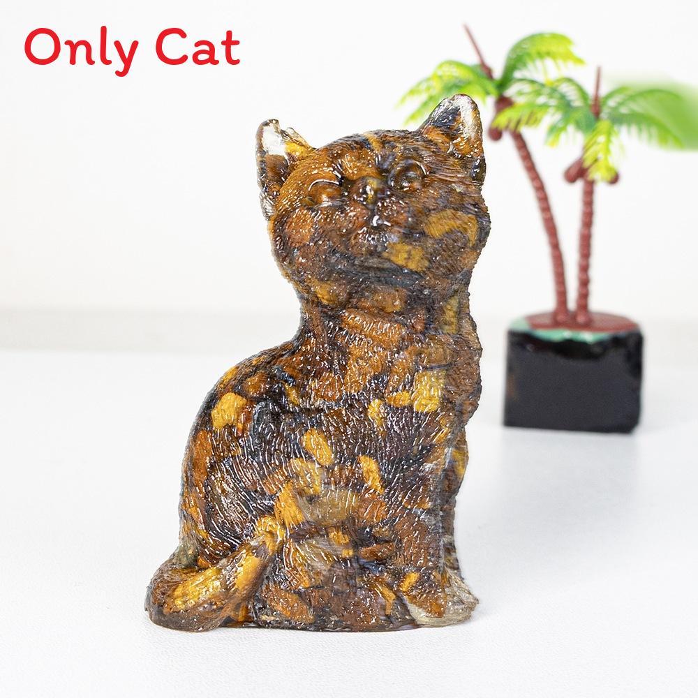 Crystal Cat Resin Decor With Fortune Symbol For Office Desk Enhancements