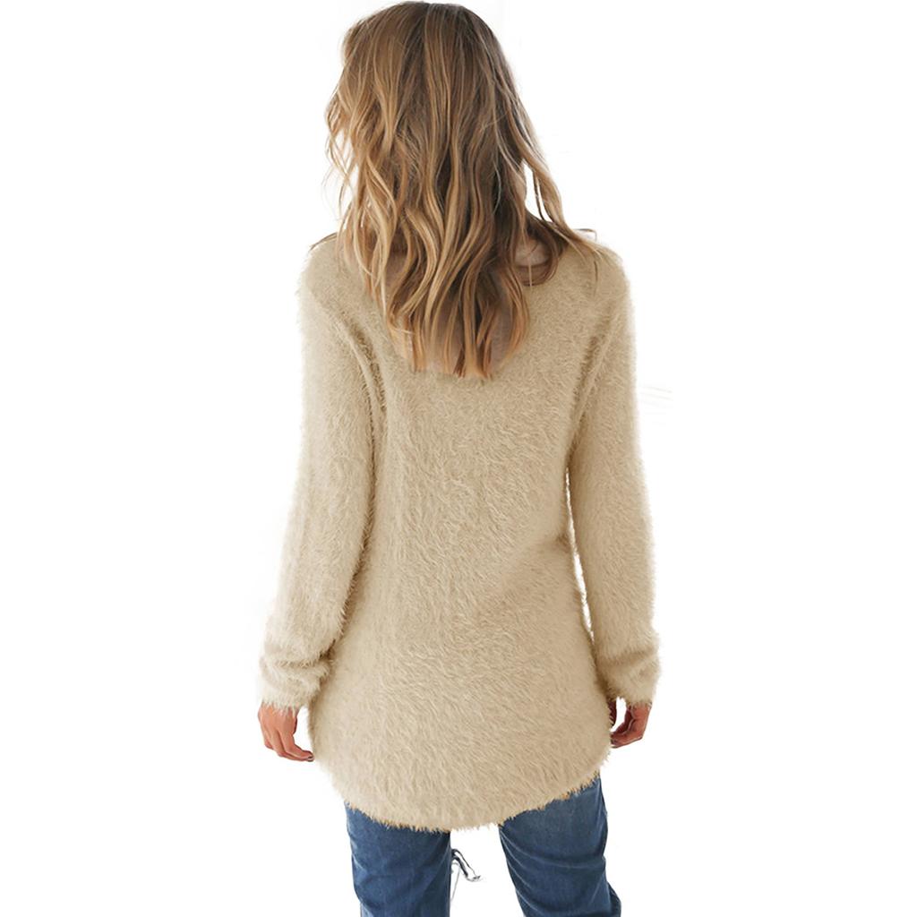 Women's Fitted Warm Winter Solid Quarter Zipper Up Pullovers Sweater Plush Top