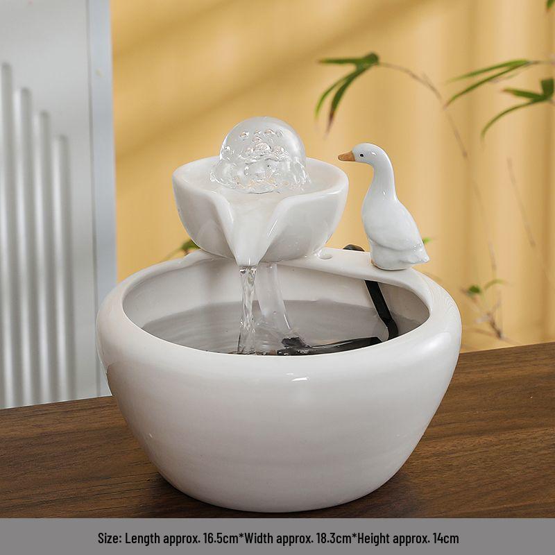 Ceramic Desktop Fish Tank with Automatic Water Circulator and Lucky Cat Ornament