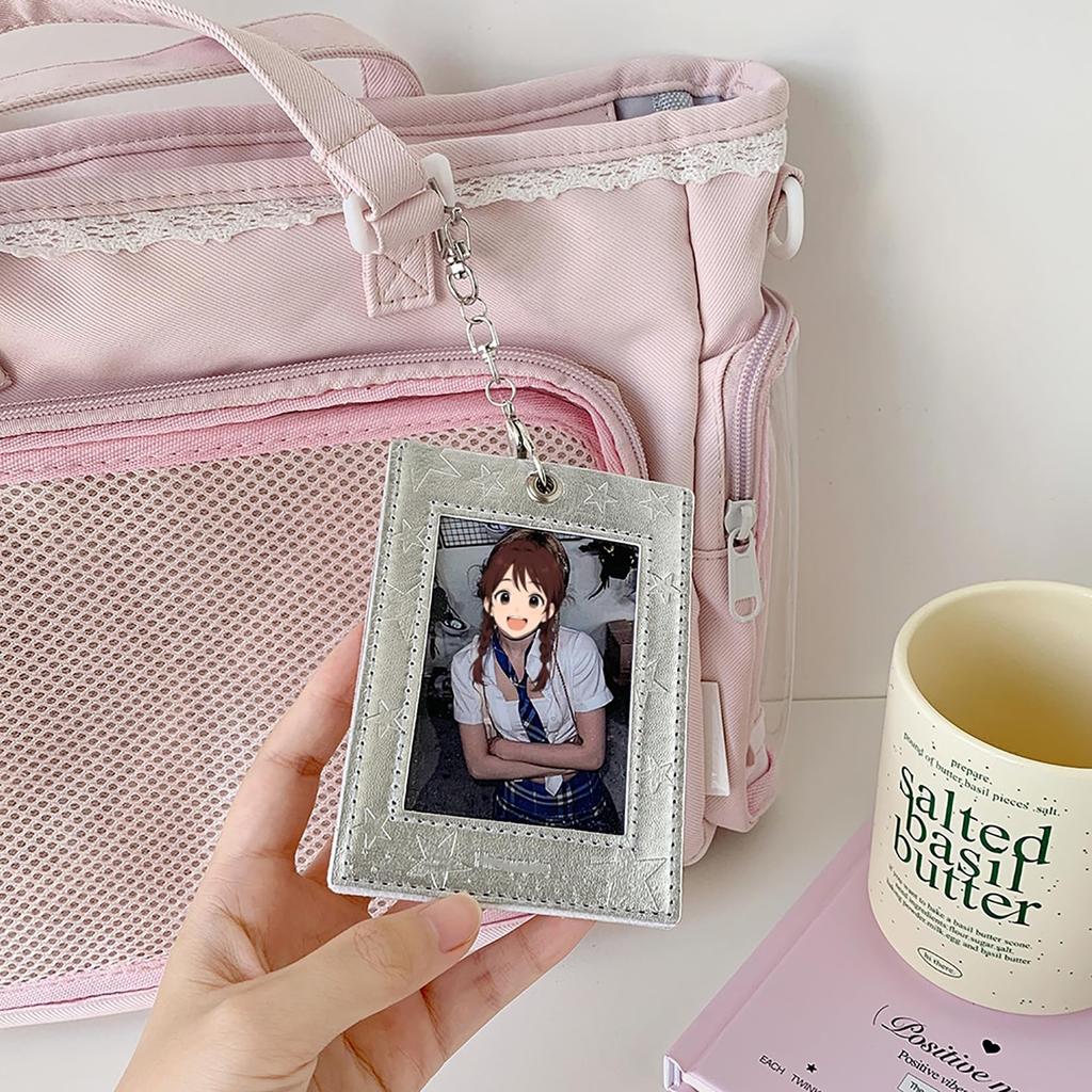 Yemax Card Trading Card Case with Star Clear PU Perfect for Oshikatsu Photo and with Card Loader and Snap White Holder, Pattern, Stamp, Window,