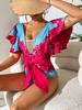 Ashgaily Ruffle One Piece Swimsuit Women Swimwear with Belt Push Up Monokini Swim Suit Print Bathing Suit Beachwear