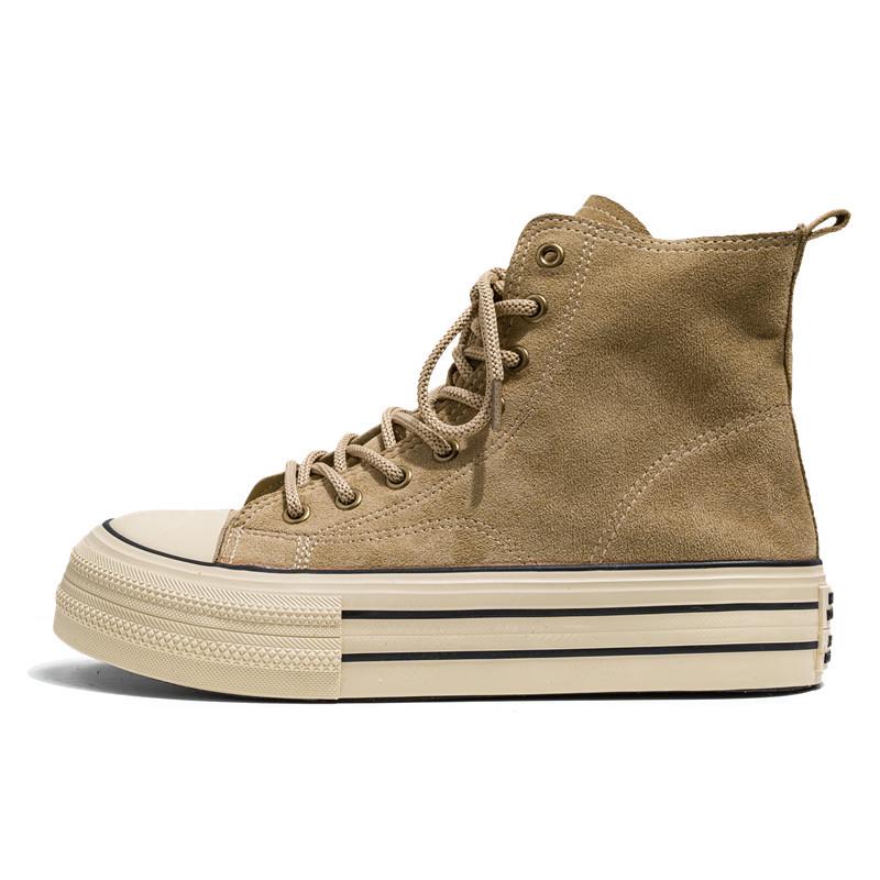 2025 Men's Retro High-Top Canvas Sneakers with Thick Sole for Height Boost - Versatile Casual Shoes for Spring