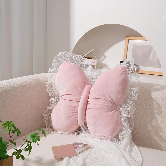 Butterfly Throw Pillow Cuddly Butterfly Pillow with Lace Ruffle Decorative Sofa Couch Pillow for Home Living Room Bedroom Decor