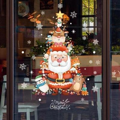 Noël Fenêtre Verre Mur Dessin Animé Décoration Autocollants Super Mignon Fête Vacances Élan Arbre Décorations Statiques Peinture