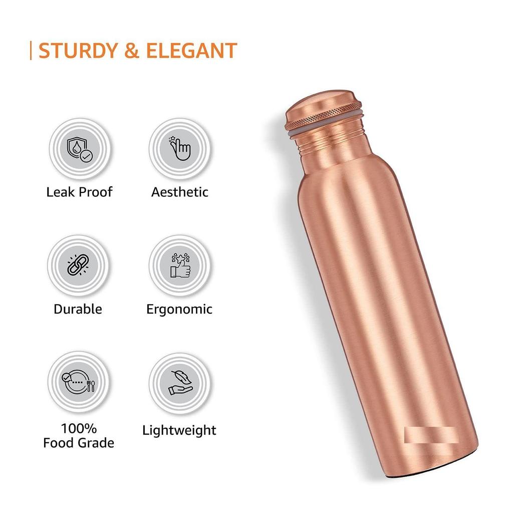 Bouteille d'eau en cuivre | 100% Cuivre Pur | Étanche et Résistante à la Rouille | pour la Maison, l'École et le Bureau | Finition Mate | 950 ml | Lot de 2